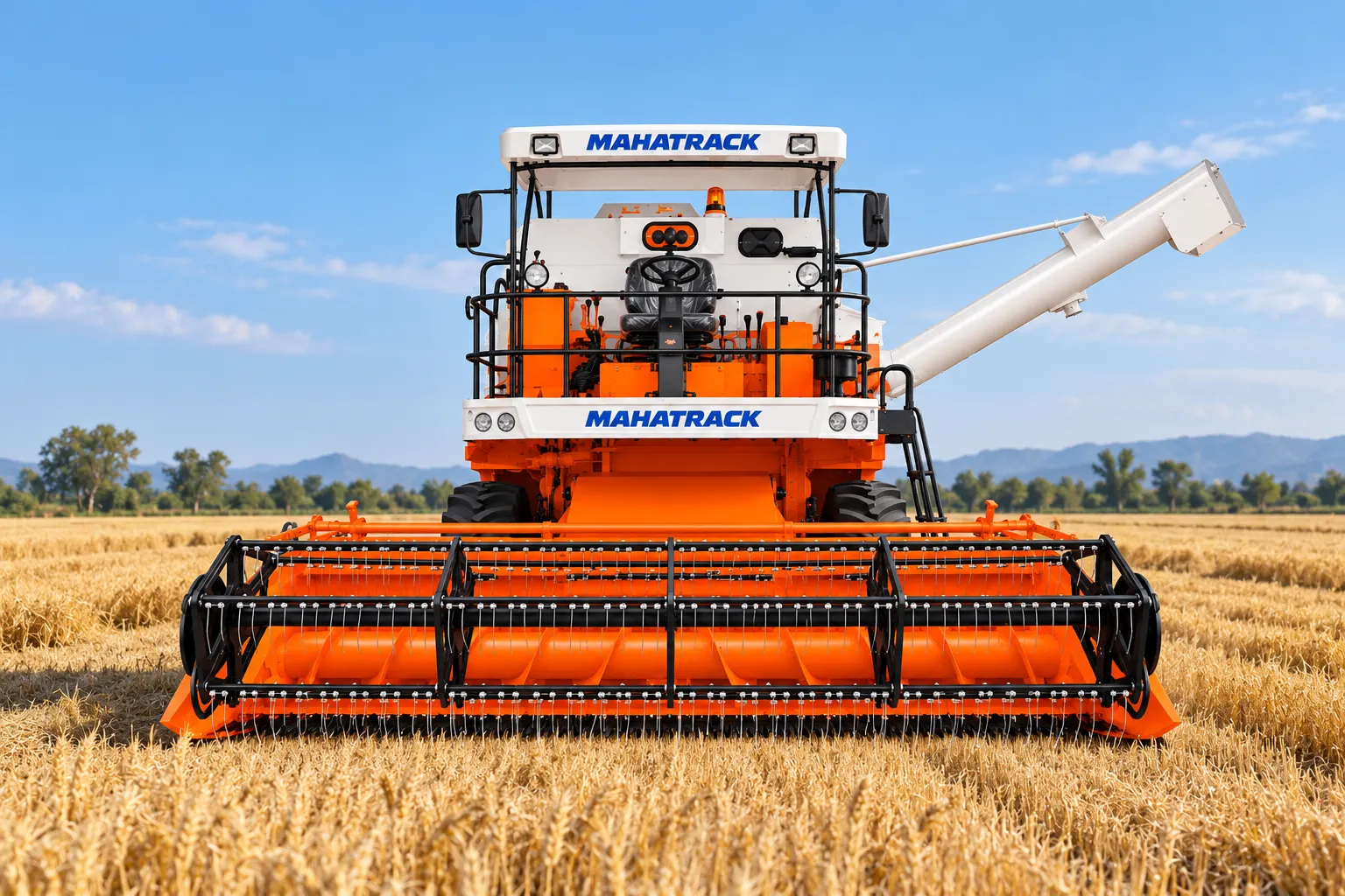 MAHATRACK combine harvester working in a golden wheat field